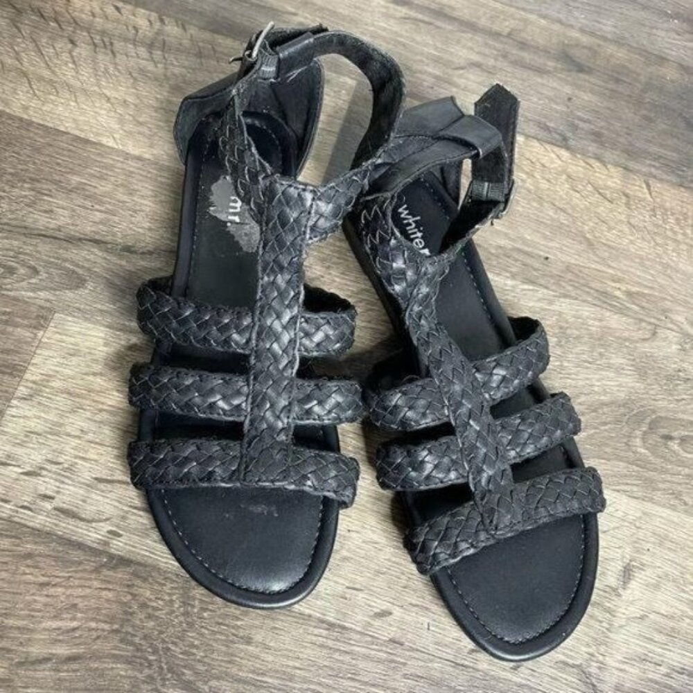 White MT. Black Braided Sandals Size 9